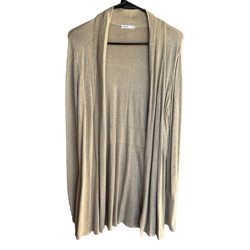Spicy Sandia Cardigan‎ Sweater Medium Open Front Lightweight Knit Beige